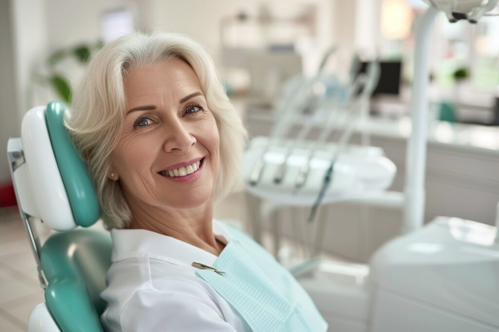 woman after having same day dentures